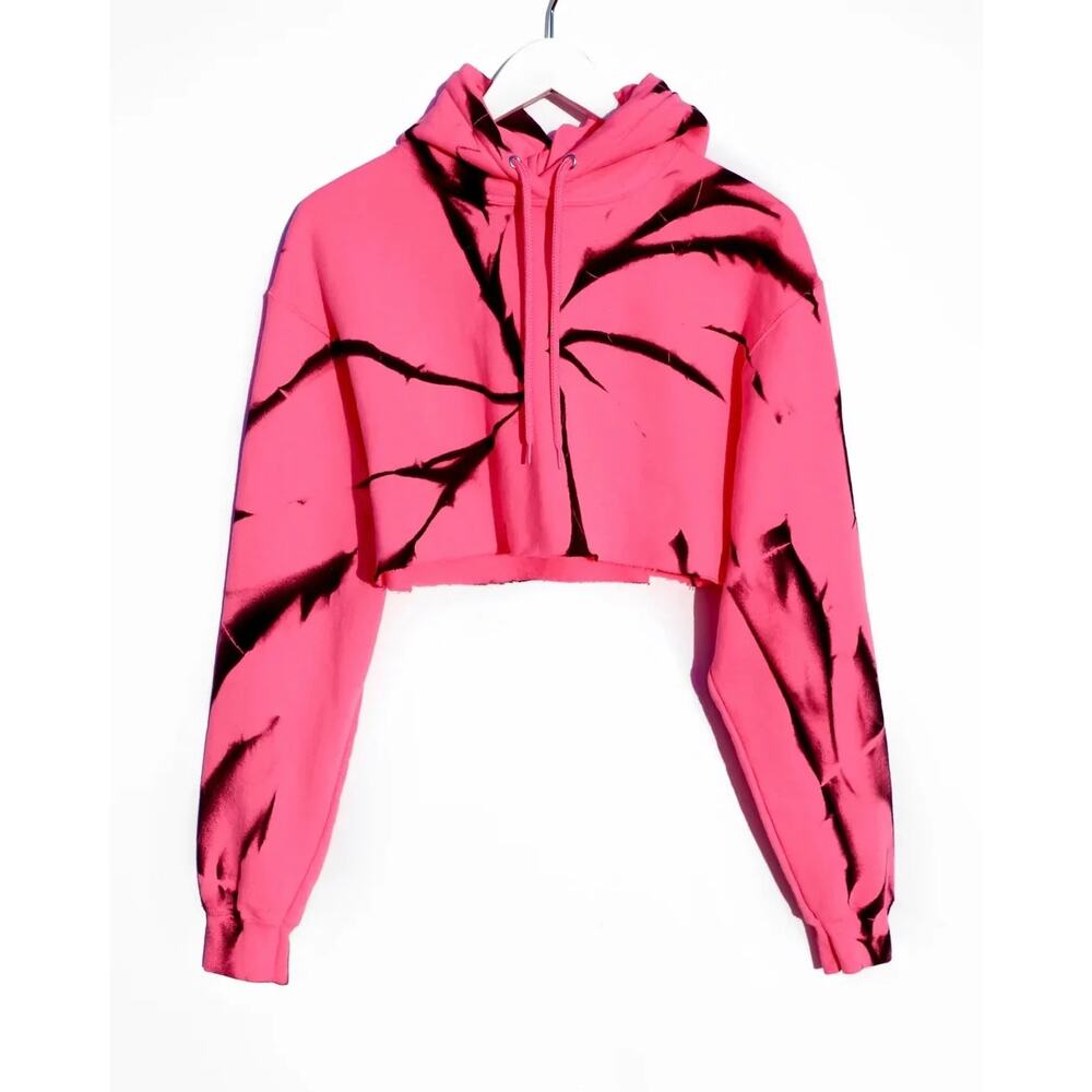 Myrrhe Cropped Hoodie in Hot Pink Tie Dye Print